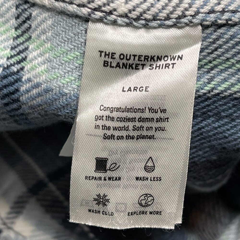 New Outerknown Blanket Shirt Blue White Heavy Organic Cotton Flannel Multi Sizes - Picture 12 of 16